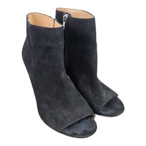Coach Peep Toe Ankle Boots Women 8.5B Black Good Suede Silver Heel Detail G5167